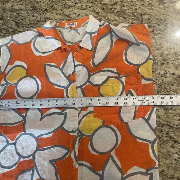 Vintage Rodier Paris Womens Orange Print Short Sleeve Blouse size 40 US 10 - Picture 8 of 9